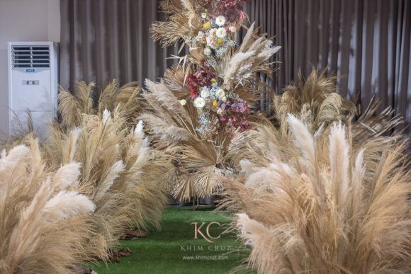 autumn boho wedding ceremony bridal backdrop by Khim Cruz