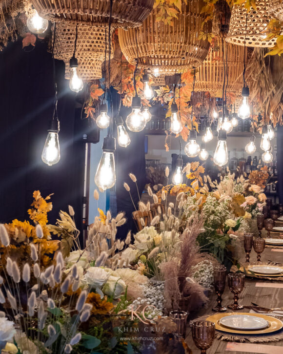 autumn boho wedding reception setup by Khim Cruz