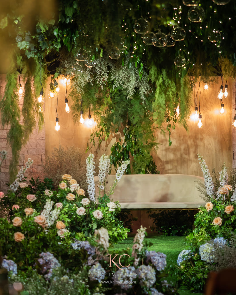 rustic garden theme wedding stage design by Khim Cruz