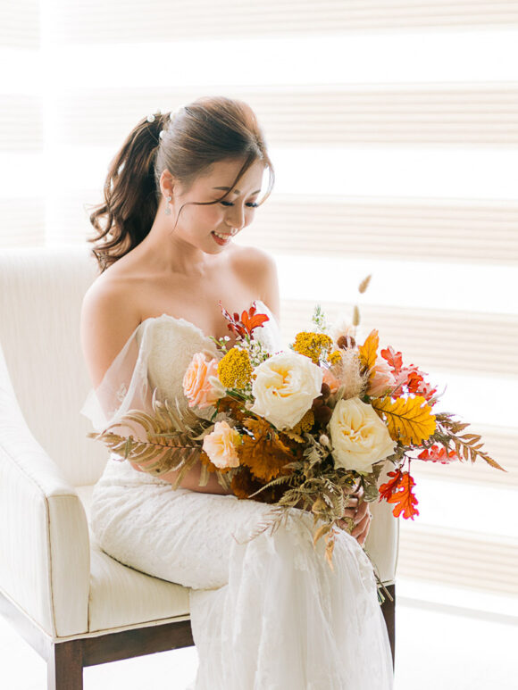 styled by Khim aumtumn bridal bouquet with a touch of Jackie