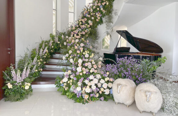 floral stairscape for intimate wedding by Khim Cruz