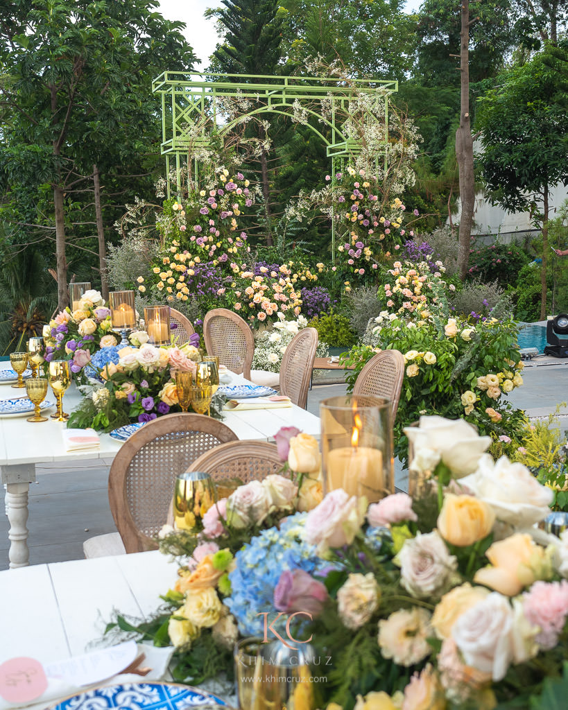 garden setup intimate wedding ceremony floral arch design by Khim Cruz