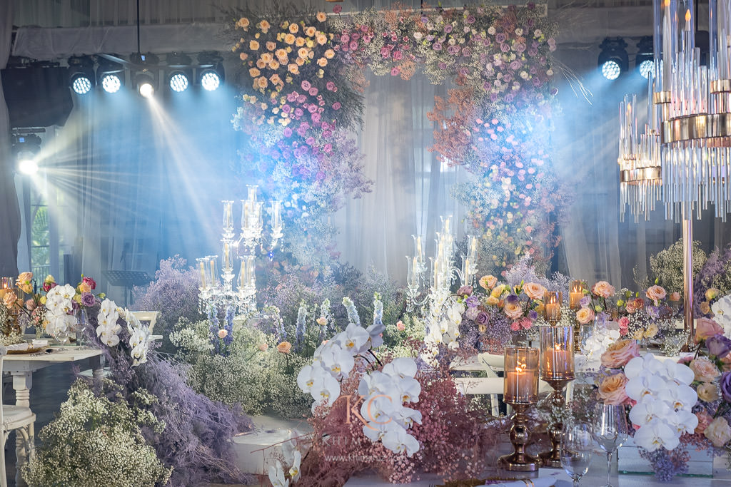 justines pastel destination wedding floral arch stage design by Khim Cruz.