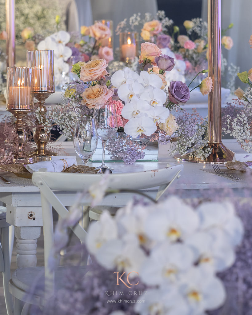 justines pastel destination wedding table centerpiece design by Khim Cruz.