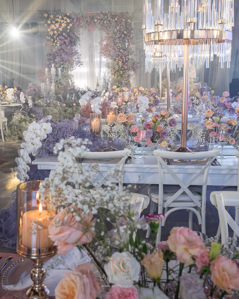 justines pastel destination wedding table floral centerpieces design by Khim Cruz.