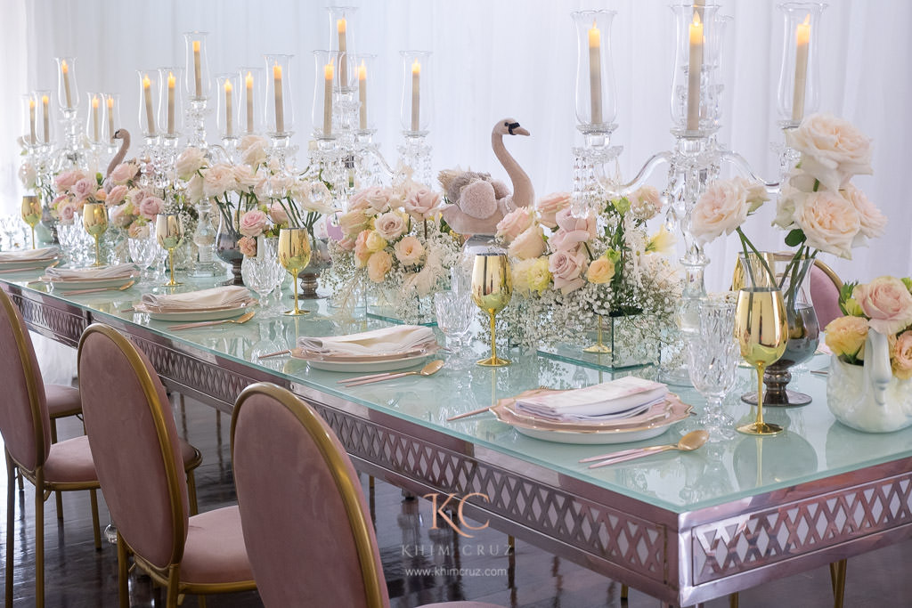 swan intimate birthday table setting by Khim Cruz