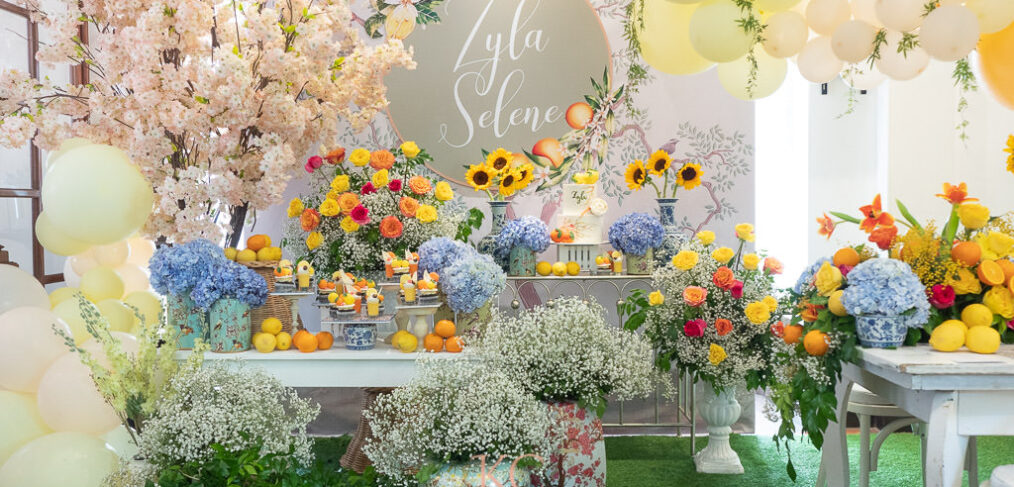 Chinoiserie lemon and orange themed party dessert table setup by Khim Cruz