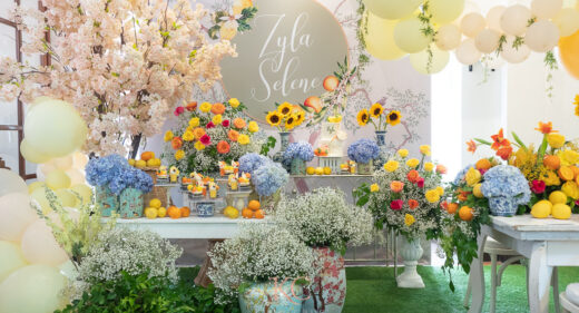 Chinoiserie lemon and orange themed party dessert table setup by Khim Cruz