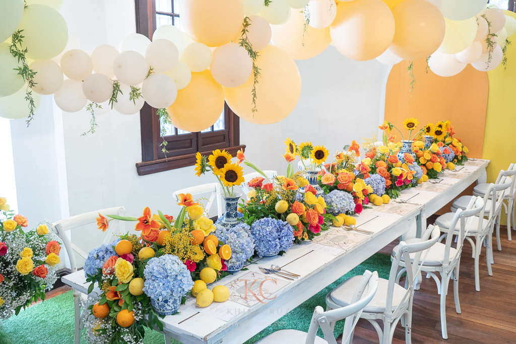 Chinoiserie lemon and orange themed party tablescape by Khim Cruz