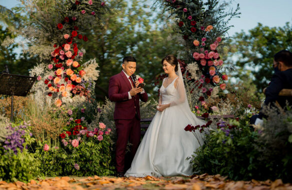 outdoor wedding ceremony floral backdrop for Tinay & Ivon by Khim Cruz