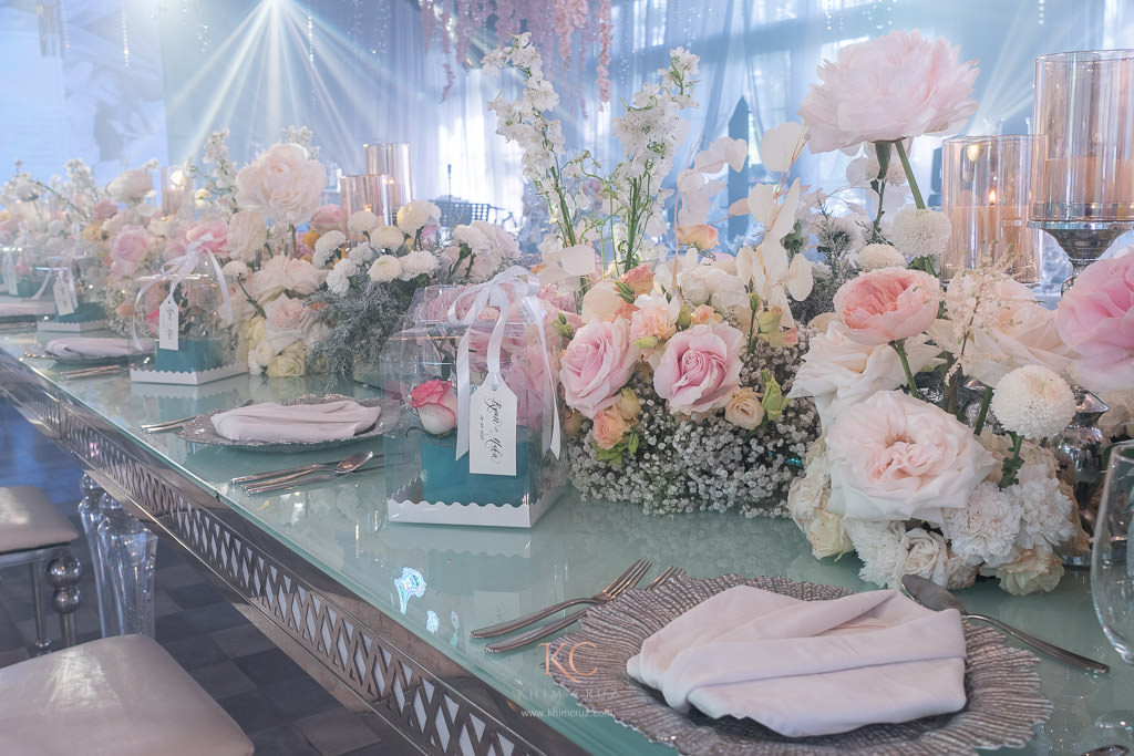 elegant sophisticated destination wedding for Ryan & Mika floral table centerpiece by Khim Cruz
