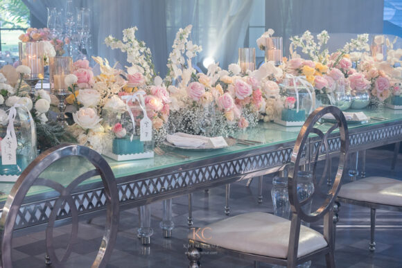 elegant sophisticated destination wedding for Ryan & Mika table decor setup by Khim Cruz