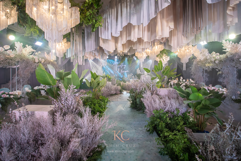modern grey wedding floral pathway design by Khim Cruz