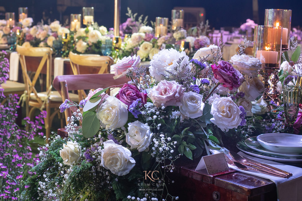 Adam and Pie khimscaped garden wedding in Gensan table decor flowers by Khim Cruz