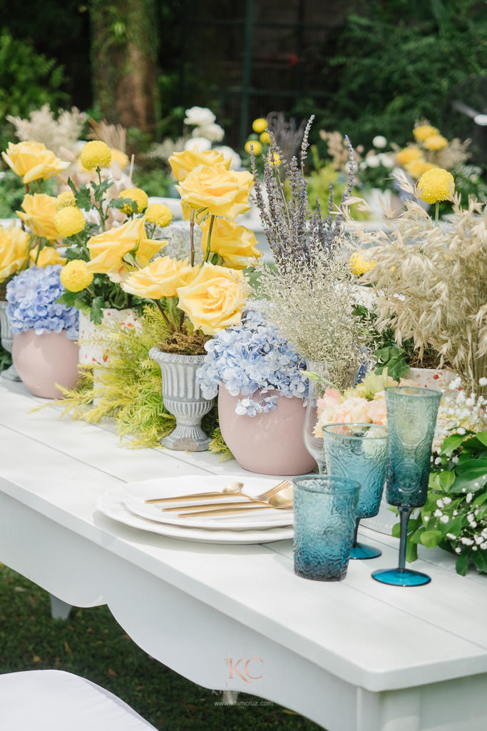 Pottery Barn inspired Birthday decor table floral centerpieces by Khim Cruz