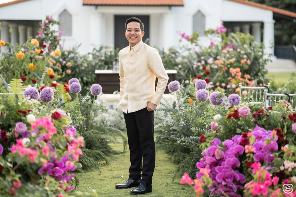 Karlo before thier outdoor garden theme wedding ceremony styled by Khim Cruz