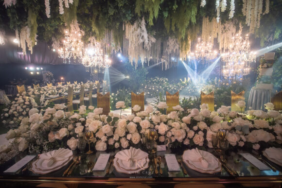 florals and lush greens rustic elegance wedding reception of Ceejay and Christine head table florals by Khim Cruz