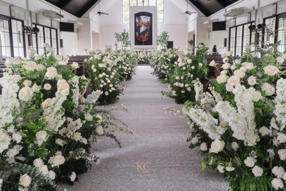 florals and lush greens wedding ceremony of Ceejay and Christine by florist Khim Cruz