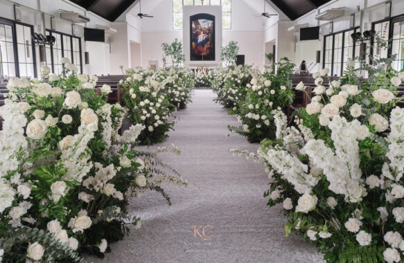 florals and lush greens wedding ceremony of Ceejay and Christine by florist Khim Cruz