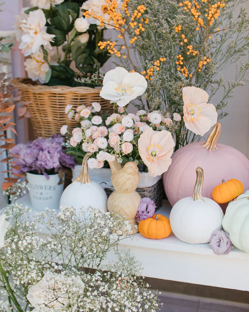 dainty pumpkin themed birthday photoshoot floral details by Khim Cruz