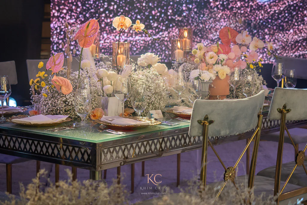 beneath the stars wedding reception for Neil and Mieko flower table centerpieces arranged by Khim Cruz