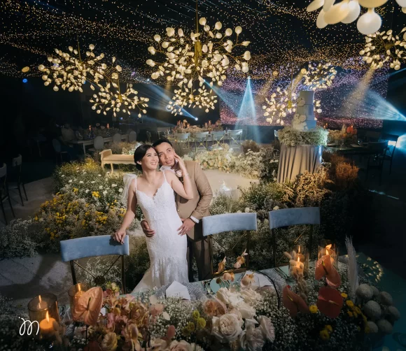 beneath the stars wedding reception with the beautiful bride and groom on this stunning capture