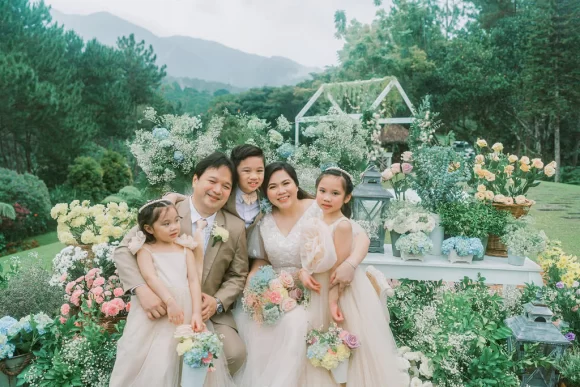 an outdoor 10th wedding anniversary renewal of vows for couple Pher and Iah overlooking mountain styled by Khim Cruz