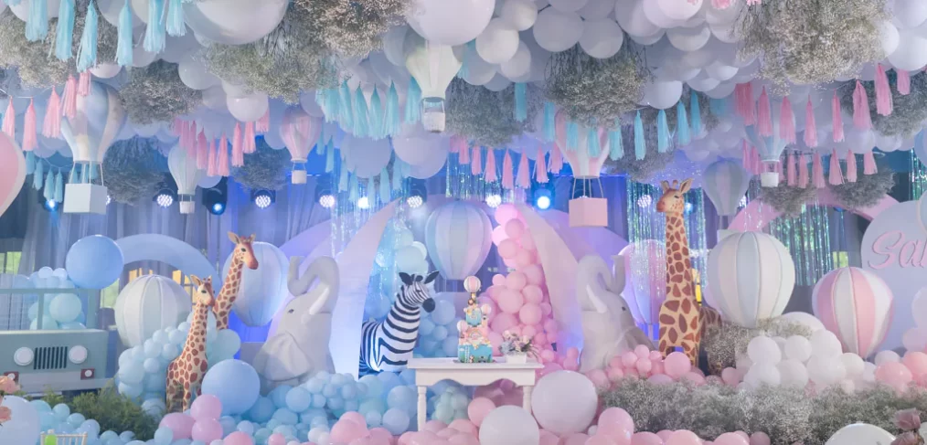 pastel safari hot air balloon boy and girl birthday party celebration decors by Khim Cruz