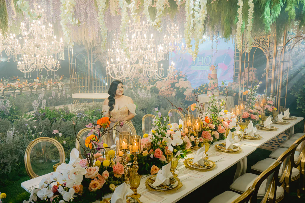 celebrant Jho on her 50th Birthday with French garden design by event stylist Khim Cruz