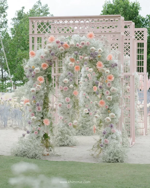 ethereal sophisticated modern debut 18th birthday party of Alesi floral entrance arch designed by Khim Cruz