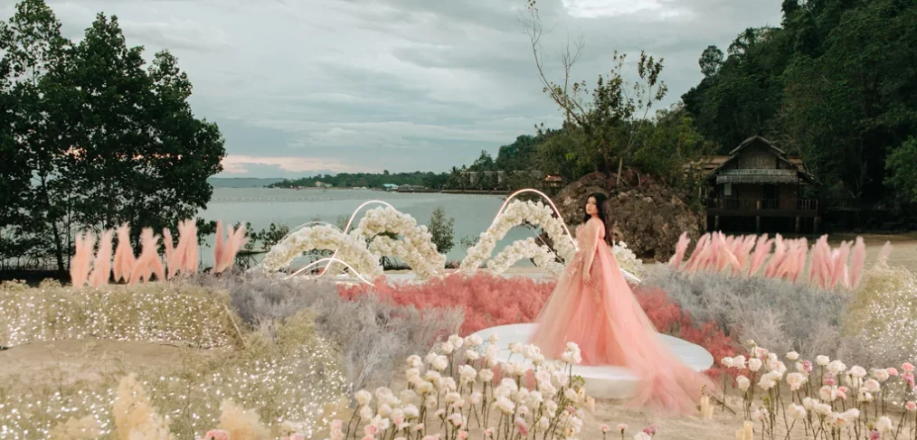 ethereal sophisticated modern debut 18th birthday party of Alesi floral landscape stage design by Khim Cruz