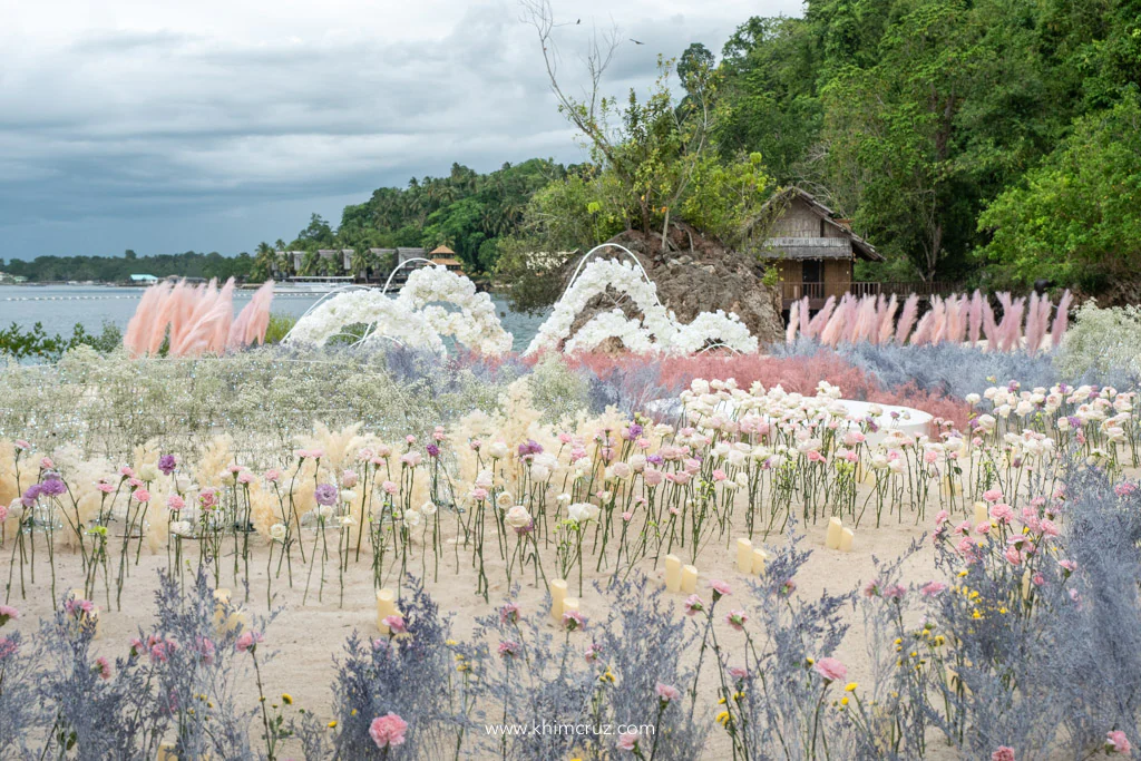 ethereal sophisticated modern debut 18th birthday party of Alesi flower field stage floralscape by event designer Khim Cruz