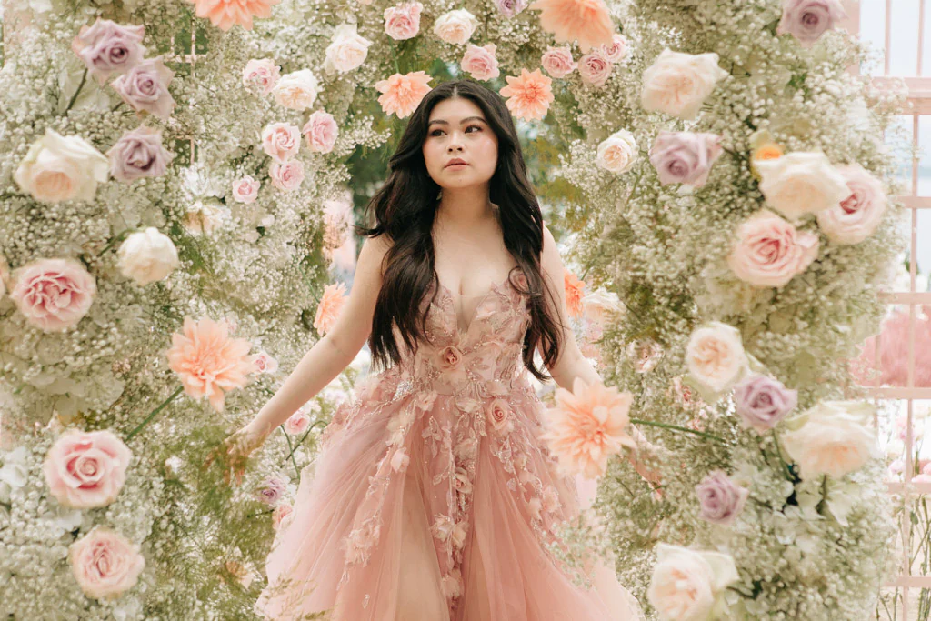 ethereal sophisticated modern debut 18th birthday party of debutant Alesi flower tunnel arch entrance