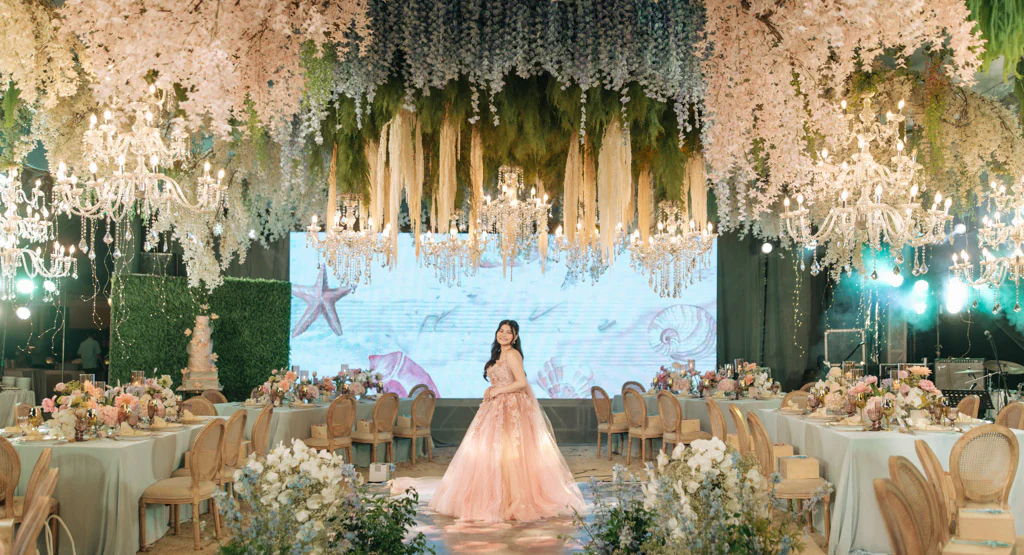 modern ethereal sophisticated debut 18th birthday party of beautiful debutant Alesi