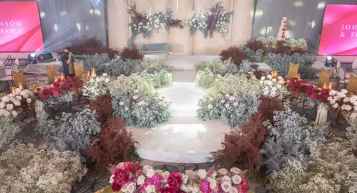 modern elegance wedding of Johnson and Shawn with beautiful floral stage backdrop and dance floor designed by Khim Cruz