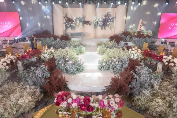 modern elegance wedding of Johnson and Shawn with beautiful floral stage backdrop and dance floor designed by Khim Cruz