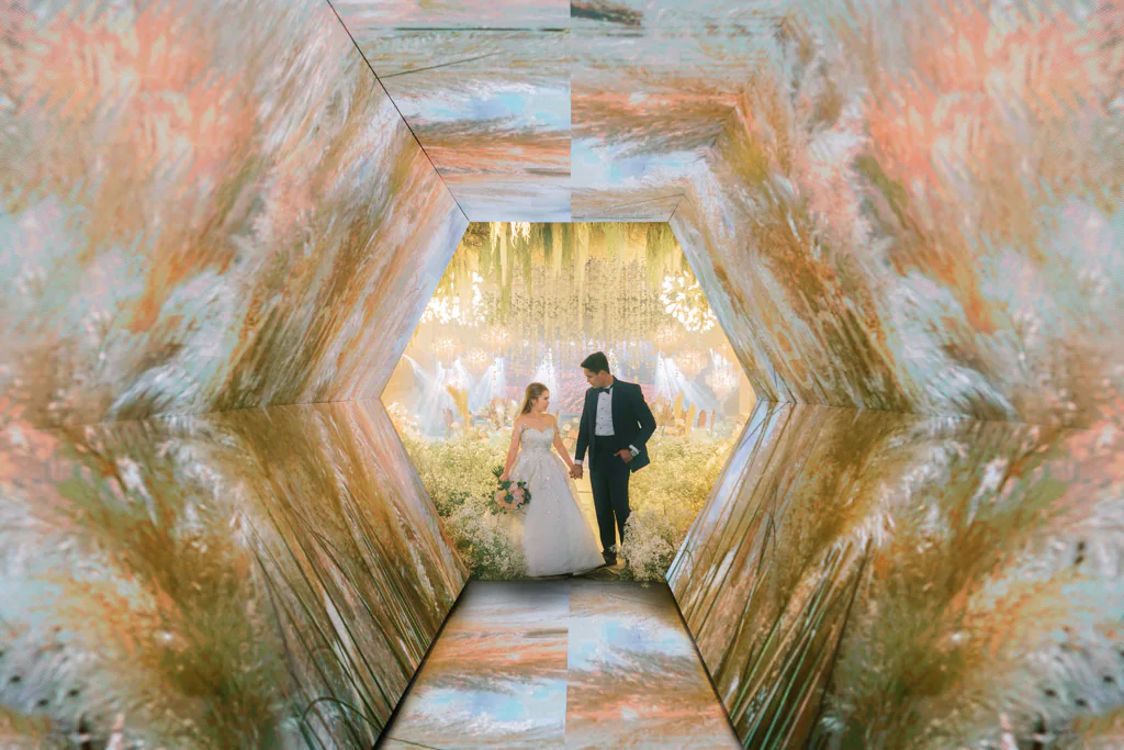 sophisticated elegant wedding reception LED entrance tunnel for Eric & Sandy