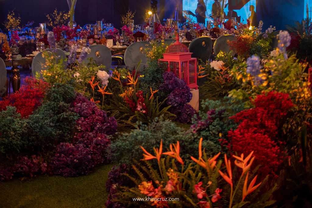 Crazy Rich Asians wedding reception floral pathway details