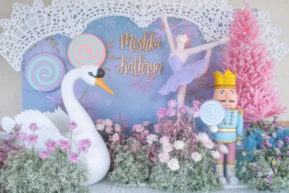 ballerina nutcracker theme birthday party of Mishka entrance photowall styled by Khim Cruz
