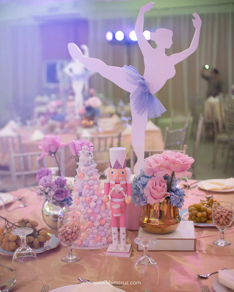 ballerina nutcracker theme birthday party of Mishka guest table centerpieces