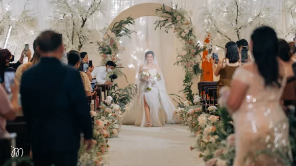 elegant wedding ceremony of Plong and Glaiza as bride walks down the aisle styled by Khim Cruz