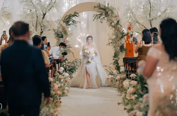 elegant wedding ceremony of Plong and Glaiza as bride walks down the aisle styled by Khim Cruz