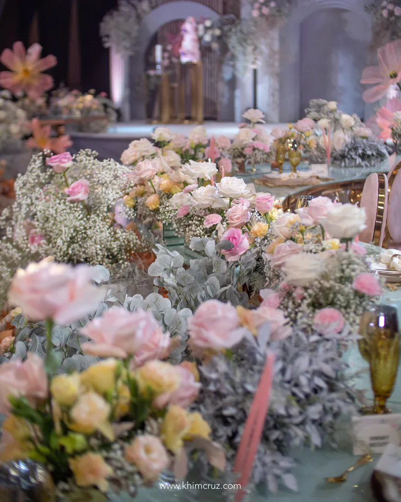 dreamy debut flower table centerpiece by Khim Cruz