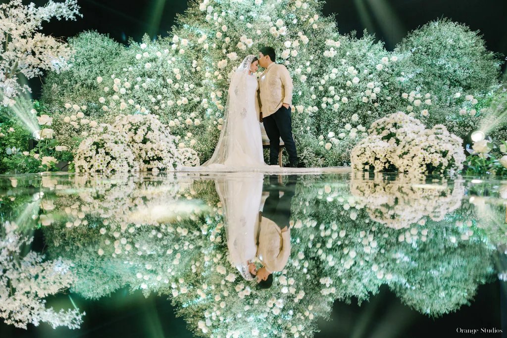 Nikah wedding ceremony of Datu Pax Ali and Bai Shari with their floral wall ceremony backdrop