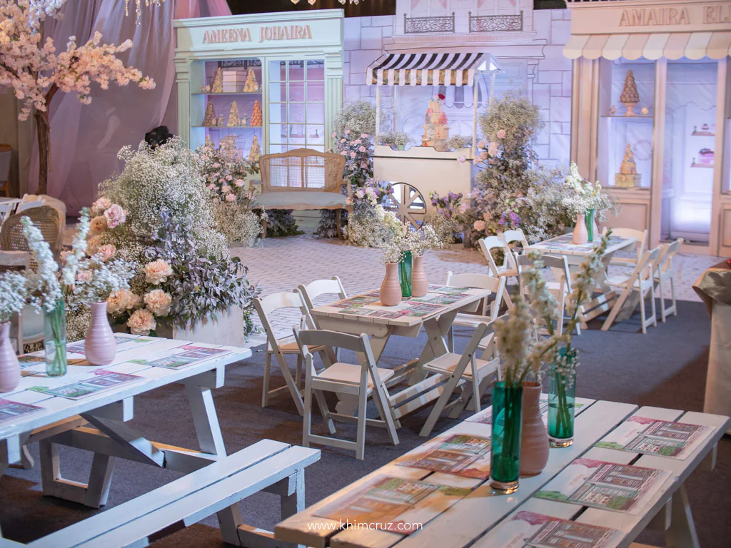 dainty patisserie theme birthday kids table layout