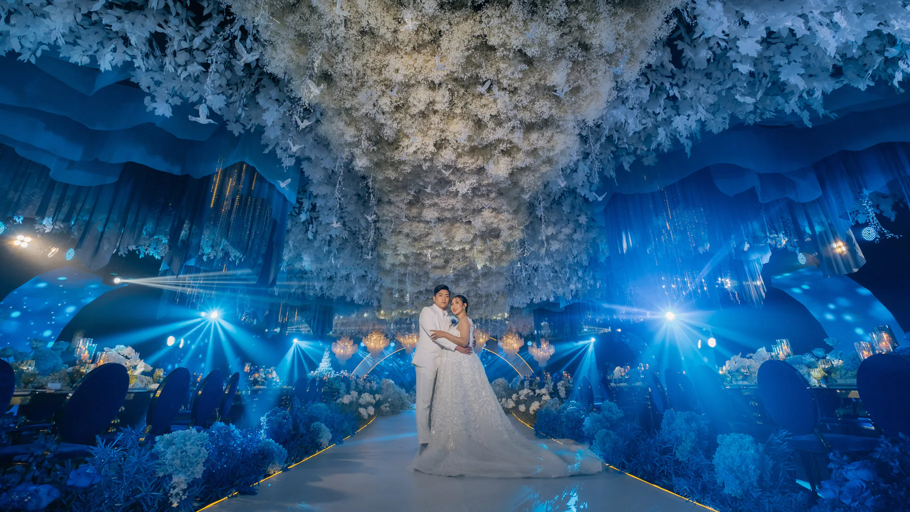bride and groom on their dreamy ethereal wedding designed by Khim Cruz