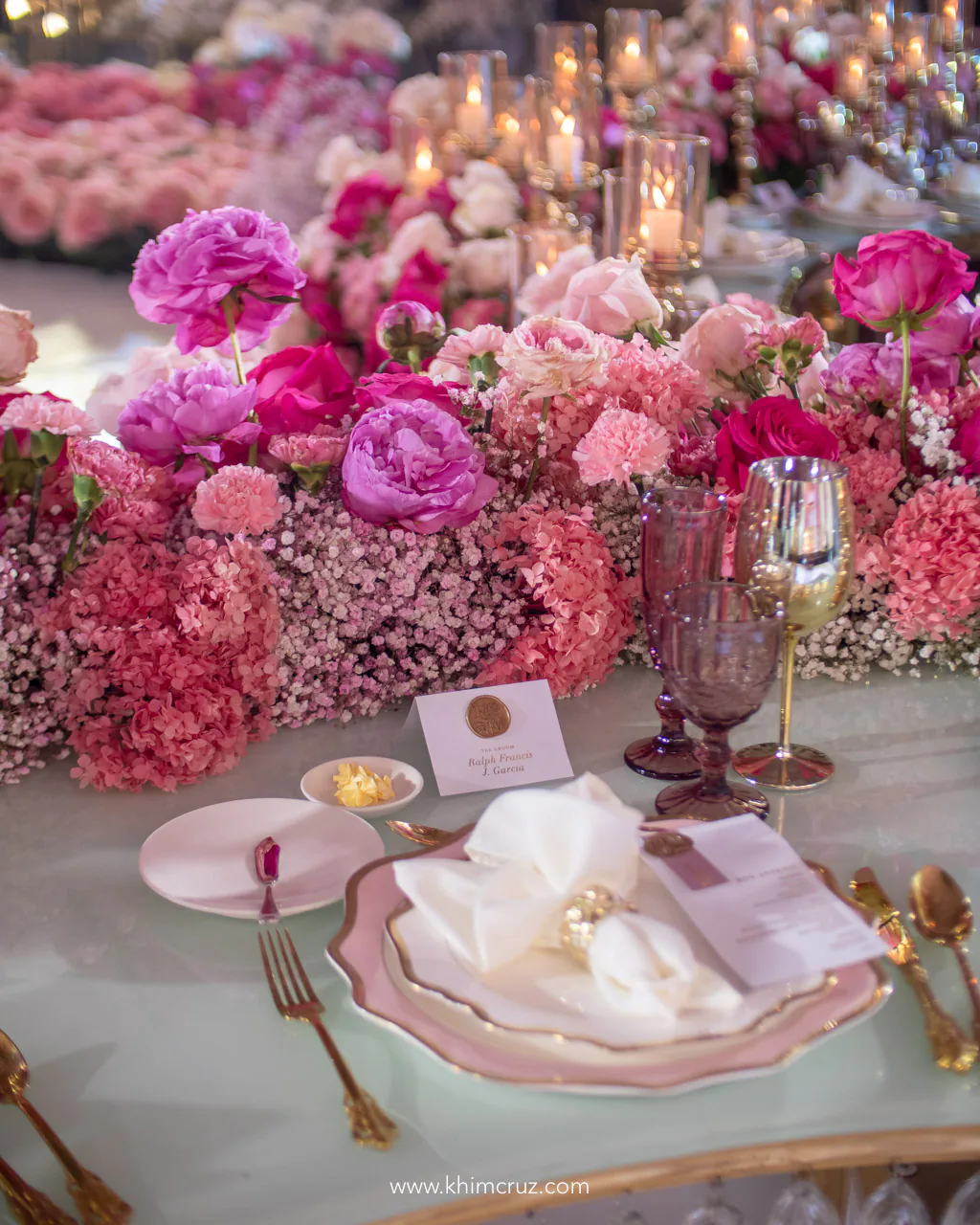 pink hues presidential table flower centerpieces arranged by Khim Cruz