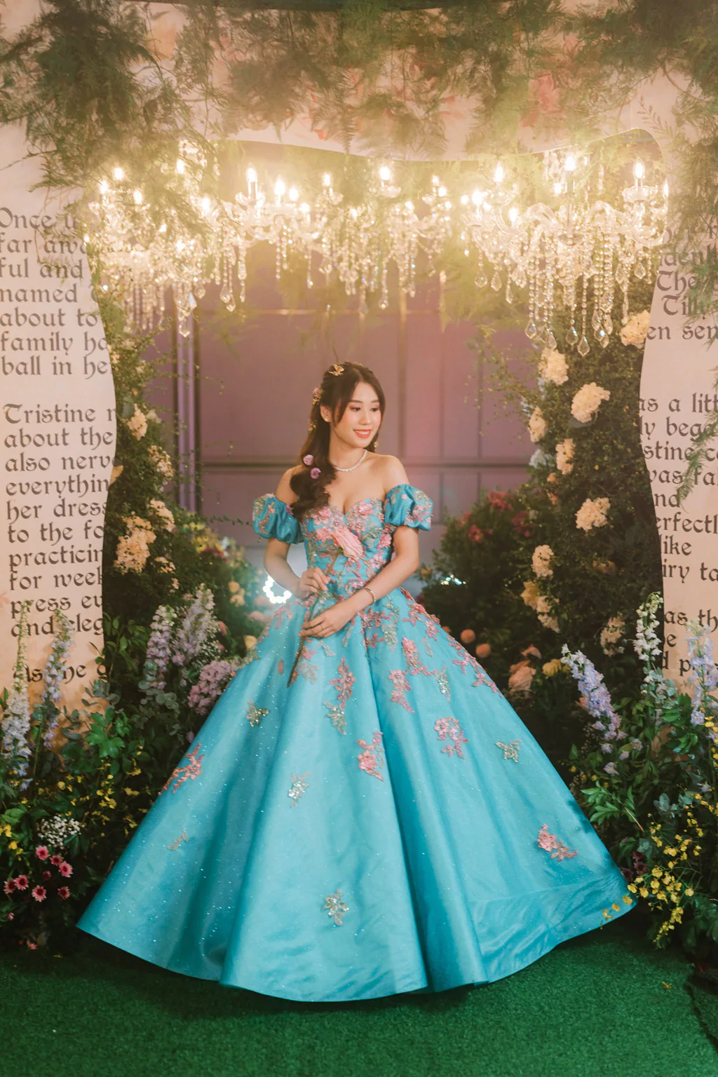 disney enchanted inspired 18th birthday debut of Tristine tunnel book entrance chandeliers