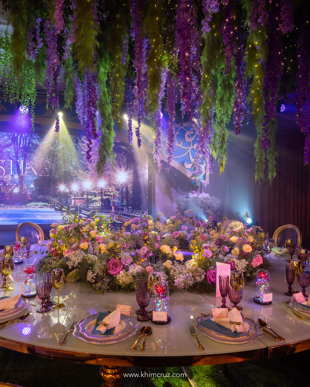 disney enchanted movie inspired 18th birthday debut circular VIP table floral setting by Khim Cruz