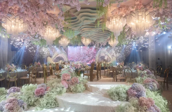 serene Japanese springtime cherry blossom wedding reception designed by Khim Cruz